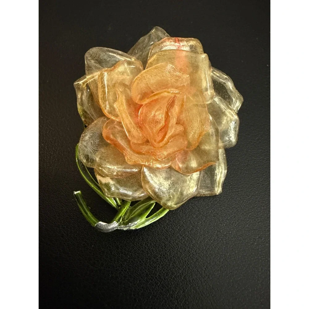 Vintage Lucite Enamel Flower Brooch Mod Pop Art READ